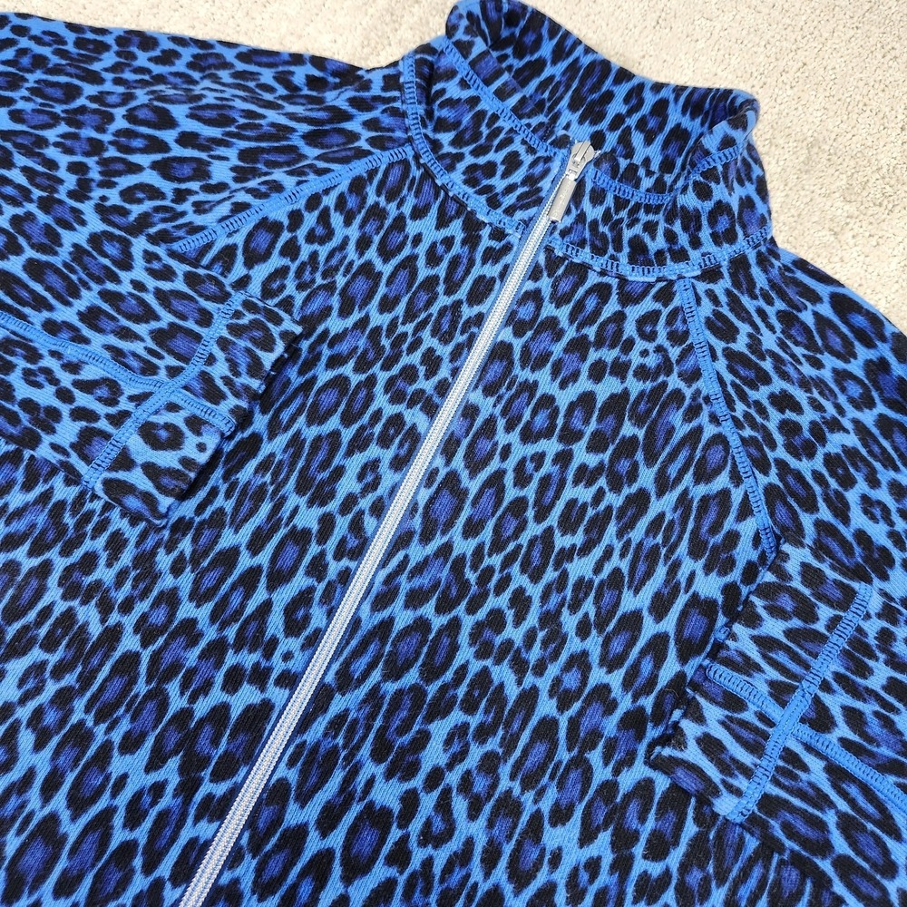 Tommy Bahama Sweatshirt Women Small Cats Meow Aruba Full Zip Blue Cheetah Print